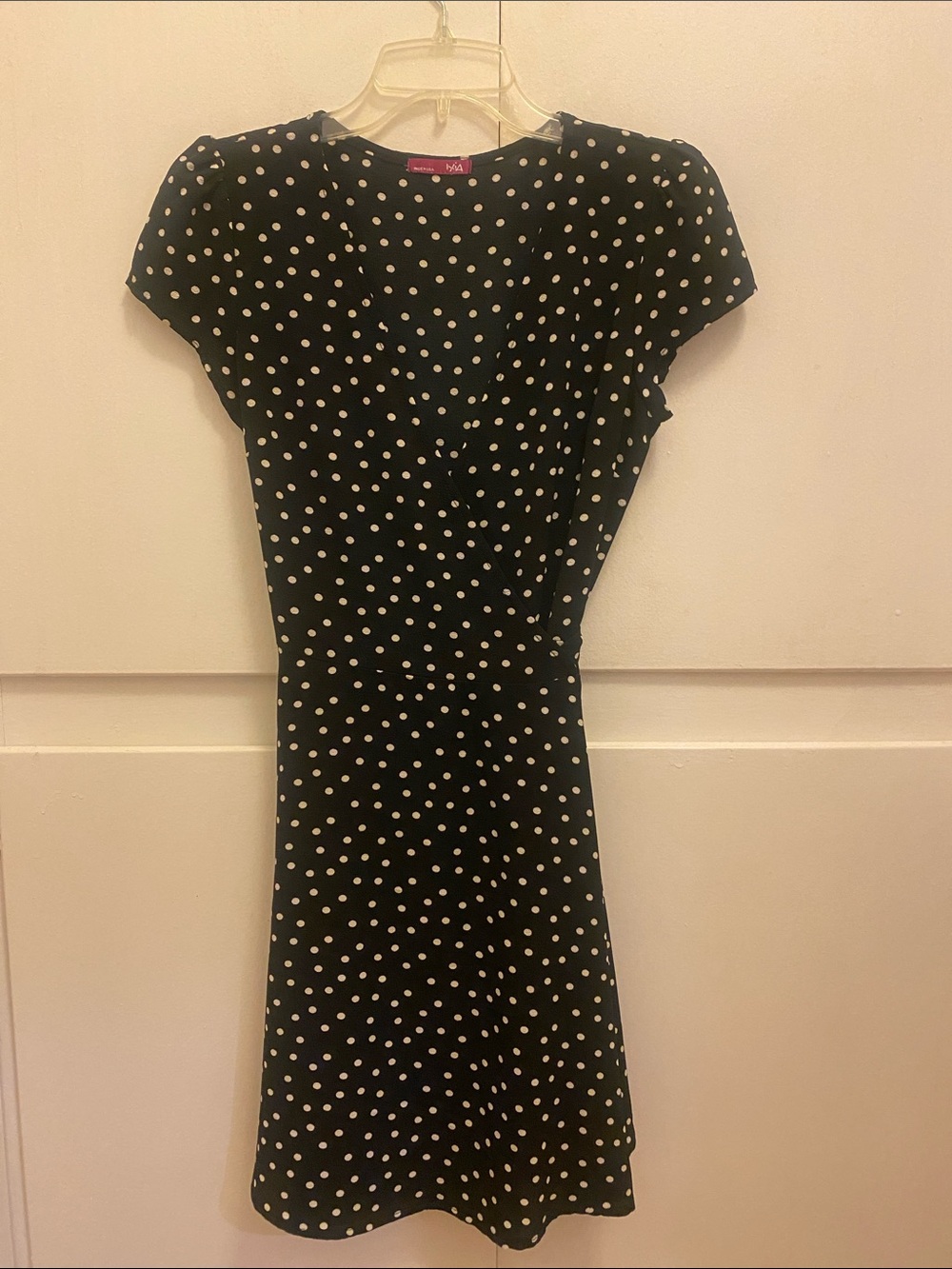 Black Polka Dot Short Sleeve wrap dress Dress